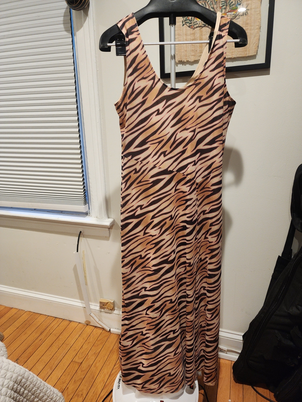 Sleeveless Maxi Dress in Beige Black Animal Print